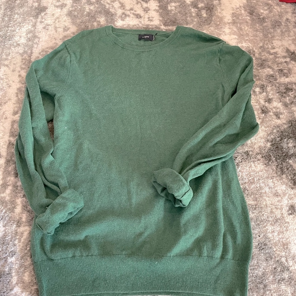 Mens green cotton J.Crew pique neck sweater